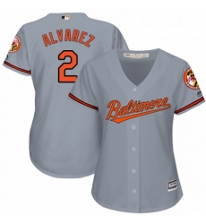 Womens Majestic Baltimore Orioles 2 Pedro Alvarez Replica Grey Road Cool Base MLB Jersey 