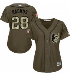 Womens Majestic Baltimore Orioles 28 Colby Rasmus Authentic Green Salute to Service MLB Jersey 