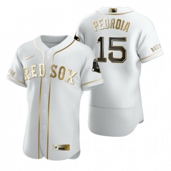 Boston Red Sox 15 Dustin Pedroia White Nike Mens Authentic Golden Edition MLB Jersey