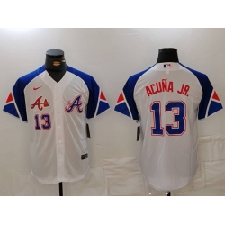 MLB Braves 13 Ronald Acuna White City Connect Cool Base Men Jersey 3