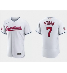 Men Cleveland Guardians 7 Myles Straw White Flex Base Stitched Jersey