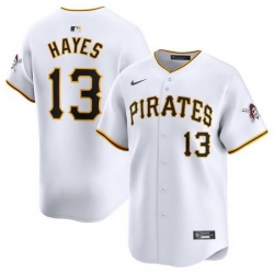 Men Pittsburgh Pirates 13 Ke 27Bryan Hayes White Home Limited Stitched Baseball Jersey