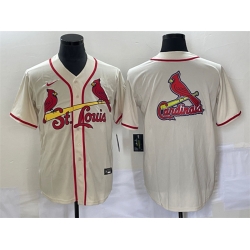 Men St  Louis Cardinals Cream Big Team Logo In Back Cool Base Stitched Jersey