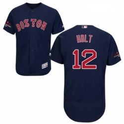 Mens Majestic Boston Red Sox 12 Brock Holt Navy Blue Alternate Flex Base Authentic Collection 2018 World Series Jersey