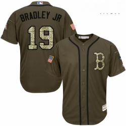 Mens Majestic Boston Red Sox 19 Jackie Bradley Jr Replica Green Salute to Service MLB Jersey 