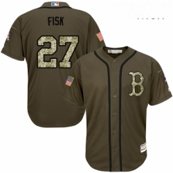 Mens Majestic Boston Red Sox 27 Carlton Fisk Replica Green Salute to Service MLB Jersey