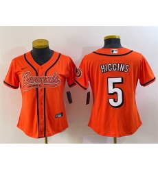 Women Cincinnati Bengals 5 Tee Higgins Orange With Patch Cool Base Stitched Baseball