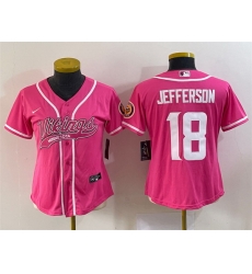 Women Minnesota Vikings 18 Justin Jefferson Pink With Patch Cool Base Stitched Baseball Jersey  Run Small