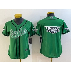 Women Philadelphia Eagles Green Team Big Logo Cool Base Stitched Baseball Jersey 28Run Small 29