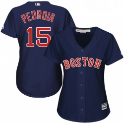 Womens Majestic Boston Red Sox 15 Dustin Pedroia Authentic Navy Blue Alternate Road MLB Jersey