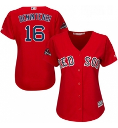 Womens Majestic Boston Red Sox 16 Andrew Benintendi Authentic Red Alternate Home 2018 World Series Champions MLB Jersey