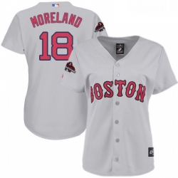 Womens Majestic Boston Red Sox 18 Mitch Moreland Authentic Grey Road 2018 World Series Champions MLB Jersey