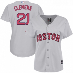 Womens Majestic Boston Red Sox 21 Roger Clemens Replica Grey Road MLB Jersey