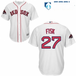 Womens Majestic Boston Red Sox 27 Carlton Fisk Authentic White Fashion 2018 World Series Champions MLB Jersey