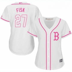 Womens Majestic Boston Red Sox 27 Carlton Fisk Replica White Fashion MLB Jersey