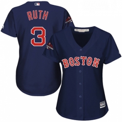 Womens Majestic Boston Red Sox 3 Babe Ruth Authentic Navy Blue Alternate Road 2018 World Series Champions MLB Jersey