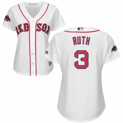 Womens Majestic Boston Red Sox 3 Babe Ruth Authentic White Home 2018 World Series Champions MLB Jersey