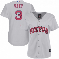 Womens Majestic Boston Red Sox 3 Babe Ruth Replica Grey Road MLB Jersey