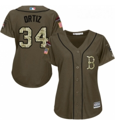 Womens Majestic Boston Red Sox 34 David Ortiz Authentic Green Salute to Service 2018 World Series Champions MLB Jersey