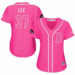 Womens Majestic Boston Red Sox 37 Bill Lee Authentic Pink Fashion 2018 World Series Champions MLB Jersey