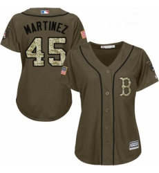 Womens Majestic Boston Red Sox 45 Pedro Martinez Replica Green Salute to Service MLB Jersey