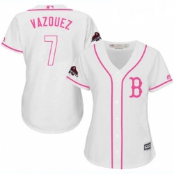 Womens Majestic Boston Red Sox 7 Christian Vazquez Authentic White Fashion 2018 World Series Champions MLB Jersey