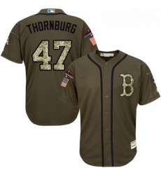 Youth Majestic Boston Red Sox 47 Tyler Thornburg Authentic Green Salute to Service 2018 World Series Champions MLB Jersey