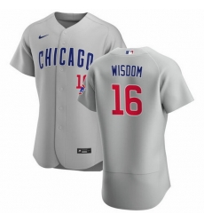 Men Chicago Cubs 16 Patrick Wisdom Grey Flex Base Stitched Jerse