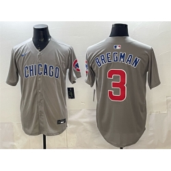 Men Chicago Cubs 3 Alex Bregman Grey Limited Stitched Baseball Jersey