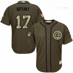 Mens Majestic Chicago Cubs 17 Kris Bryant Authentic Green Salute to Service MLB Jersey