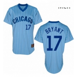 Mens Majestic Chicago Cubs 17 Kris Bryant Replica BlueWhite Strip Cooperstown Throwback MLB Jersey