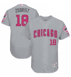 Mens Majestic Chicago Cubs 18 Ben Zobrist Grey Mothers Day Flexbase Authentic Collection MLB Jersey