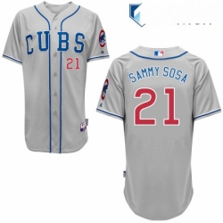 Mens Majestic Chicago Cubs 21 Sammy Sosa Authentic Grey Alternate Road Cool Base MLB Jersey