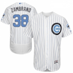 Mens Majestic Chicago Cubs 38 Carlos Zambrano Authentic White 2016 Fathers Day Fashion Flex Base MLB Jersey