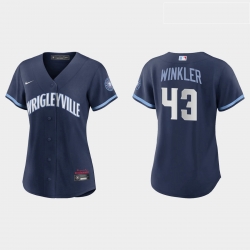 Chicago Cubs 43 Dan Winkler Women Nike 2021 City Connect Navy MLB Jersey