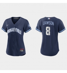 Chicago Cubs 8 Andre Dawson Women Nike 2021 City Connect Navy MLB Jersey