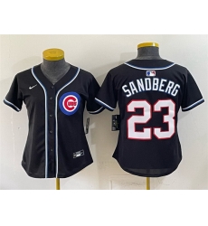 Women Chicago Cubs  Ryne Sandberg 2026 Fashion Replica Black Out Stitched Baseball Jersey