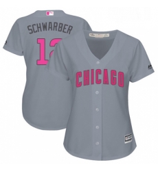 Womens Majestic Chicago Cubs 12 Kyle Schwarber Authentic Grey Mothers Day Cool Base MLB Jersey