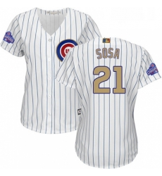 Womens Majestic Chicago Cubs 21 Sammy Sosa Authentic White 2017 Gold Program MLB Jersey