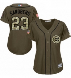 Womens Majestic Chicago Cubs 23 Ryne Sandberg Authentic Green Salute to Service MLB Jersey