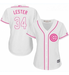 Womens Majestic Chicago Cubs 34 Jon Lester Authentic White Fashion MLB Jersey