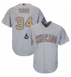 Womens Majestic Chicago Cubs 34 Kerry Wood Authentic Gray 2017 Gold Champion MLB Jersey