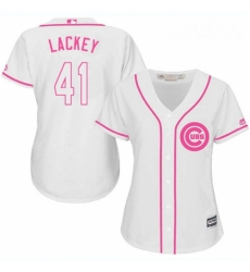 Womens Majestic Chicago Cubs 41 John Lackey Authentic White Fashion MLB Jersey