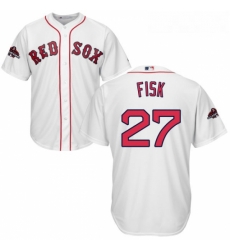 Youth Majestic Boston Red Sox 27 Carlton Fisk Authentic White Home Cool Base 2018 World Series Champions MLB Jersey