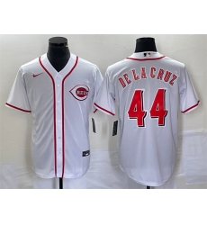 Men Cincinnati Reds 44 Elly De La Cruz Number White Cool Base Stitched Baseball Jersey 1