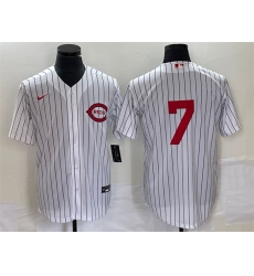 Men Cincinnati Reds 7 Spencer Steer White Field Of Dreams Stitched Baseball Jersey