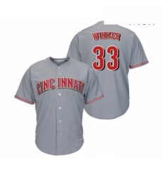 Mens Cincinnati Reds 33 Jesse Winker Replica Grey Road Cool Base Baseball Jersey 