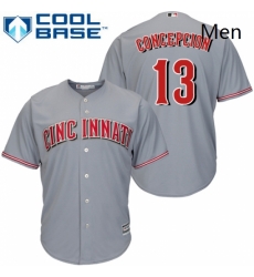 Mens Majestic Cincinnati Reds 13 Dave Concepcion Replica Grey Road Cool Base MLB Jersey