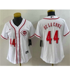 Women Cincinnati Reds 44 Elly De La Cruz Number White With Patch Cool Base Stitched Jersey