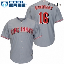 Youth Majestic Cincinnati Reds 16 Tucker Barnhart Authentic Grey Road Cool Base MLB Jersey 